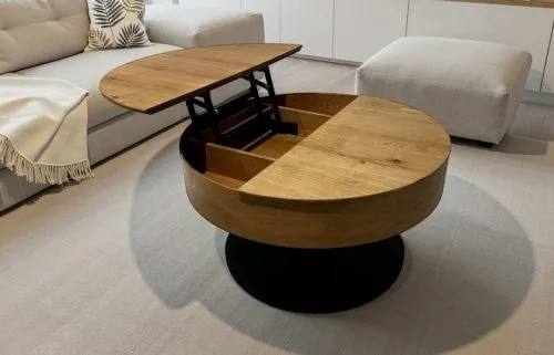Couchtisch Antigo mit Lift | rund | Ø80 | Eiche / schwarz | auf Rollen