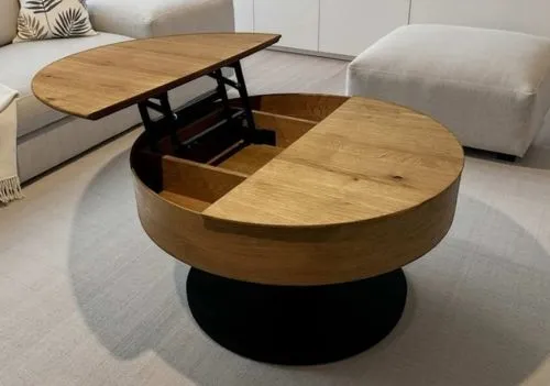 Couchtisch Antigo höhenverstellbar mit Lift, Runder Tisch mit Hubtischplatte, oben aufgeklappt – Ansicht 5