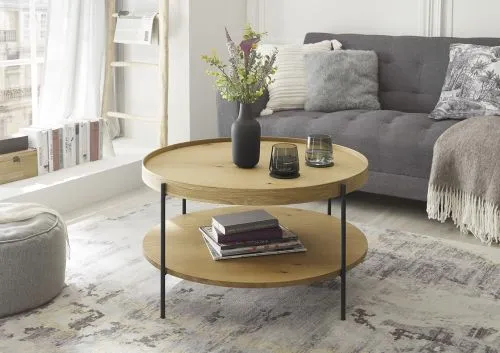 Couchtisch Arenal | rund | 80 cm | eichefarben / schwarz