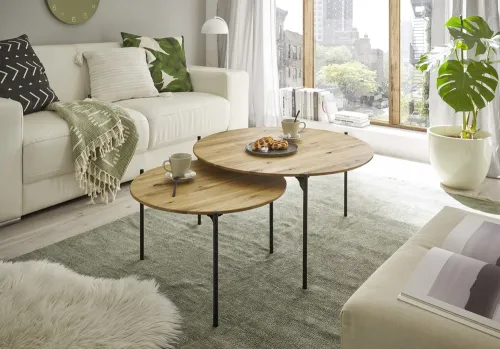 Couchtisch Assuan | Eiche massiv | rund | Eiche / schwarz | verschiedene Größen