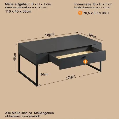 Couchtisch Bellugi, Anthrazit Dekor – Ansicht 4