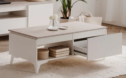 Couchtisch Bertrix | Sandstein / Weiß