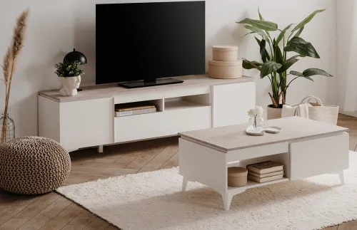 Couchtisch Bertrix | Sandstein / Weiß