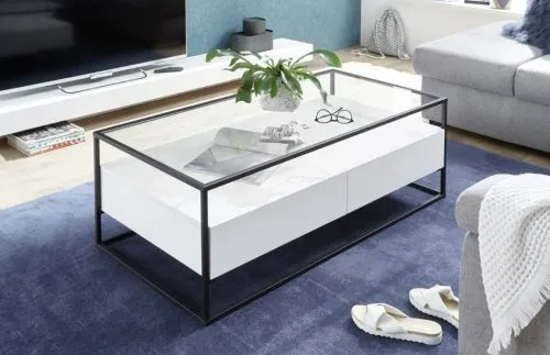 Couchtisch Evora mit Glasplatte | 120x60 | weiß