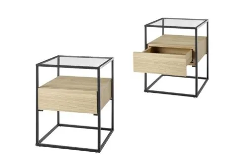 Couchtisch Evora mit Glasplatte | 43x43 | Eiche
