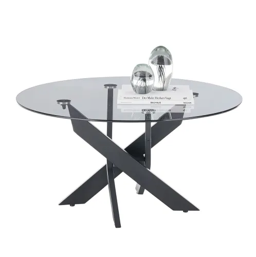 Couchtisch Kopenhagen mit Glasplatte | rund Ø 80 | grau / schwarz matt