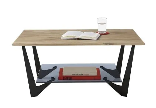 Couchtisch Leon mit Glasablageplatte | 90x60 | Eiche massiv