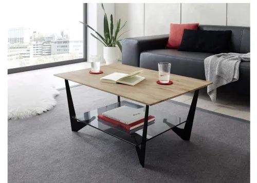 Couchtisch Leon mit Glasablageplatte | 90x60 | Eiche massiv