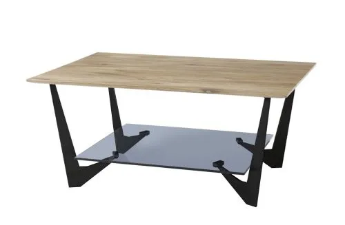 Couchtisch Leon mit Glasablageplatte | 90x60 | Eiche massiv