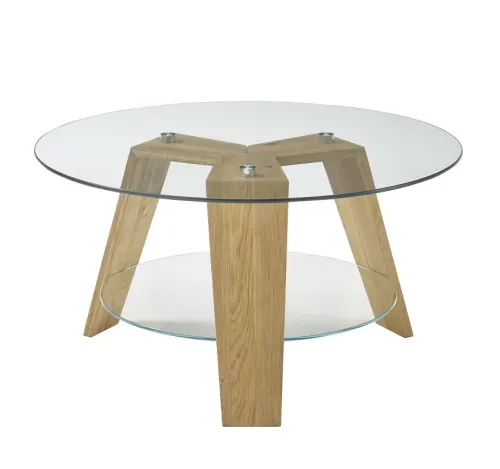 Couchtisch Lublin rund mit Glasplatte | Ø75 | Eiche massiv | Eichefarben