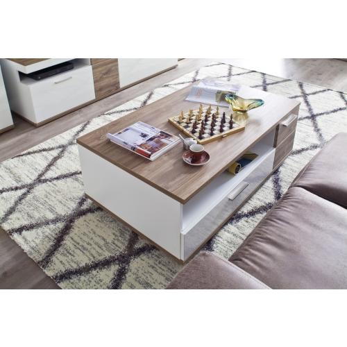 Couchtisch Luzern | 115x70 | weiß Hochglanz / Sterling Oak