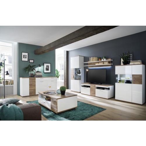 Couchtisch Luzern | 115x70 | weiß Hochglanz / Sterling Oak