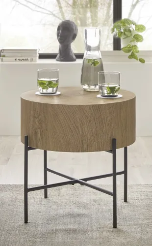 Couchtisch Manacor | rund | eichefarben / schwarz | 45x45x45