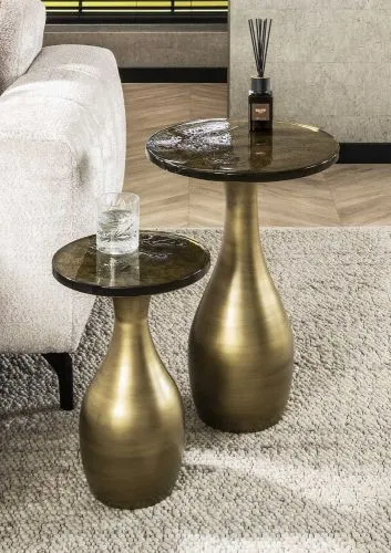 Couchtisch Mira 2 | tropfenförmig | Glas | Antikgold