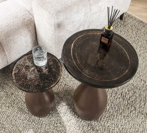 Couchtisch Mira 2 | tropfenförmig | Glas | Antikkupfer