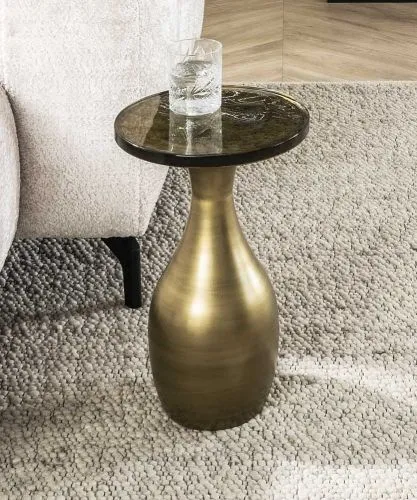 Couchtisch Mira | tropfenförmig | Glas | Antikgold