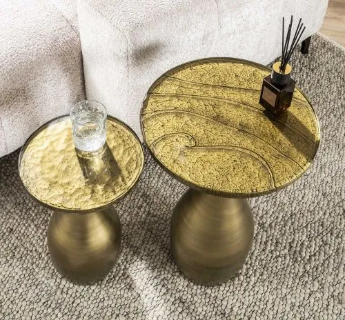 Couchtisch Mira | tropfenförmig | Glas | Antikgold