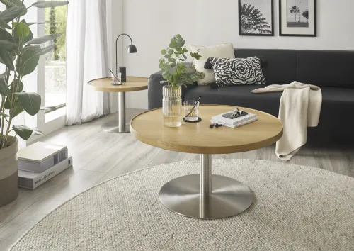 Couchtisch Monteverde | rund | Ø60 | Eiche / Edelstahl | 60 x 40 cm