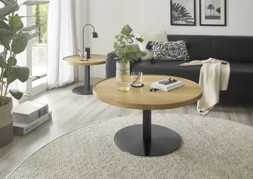 Couchtisch Monteverde | rund Ø80 | Eiche / schwarz | 80 x 40 cm