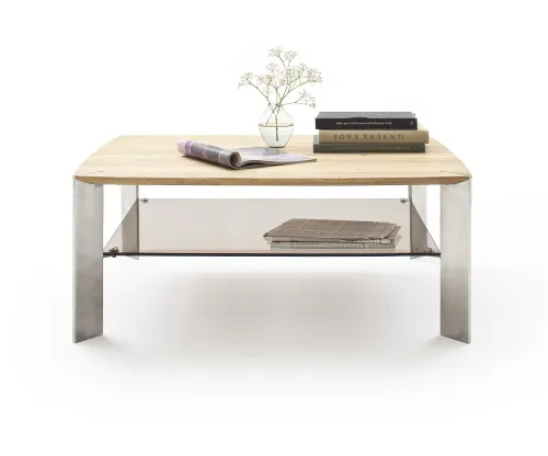 Couchtisch Nelia | Asteiche massiv | mit Glasablage | 120x70 | Eiche