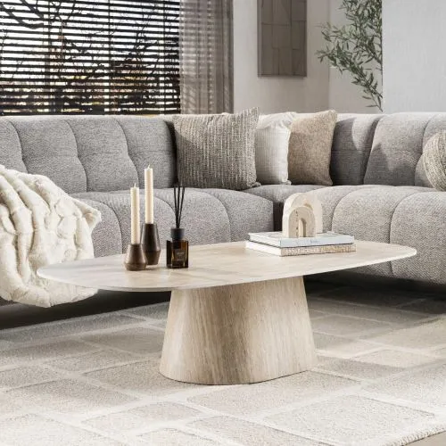 Couchtisch Nische | 3D Keramik Travertin | 135 cm | beige