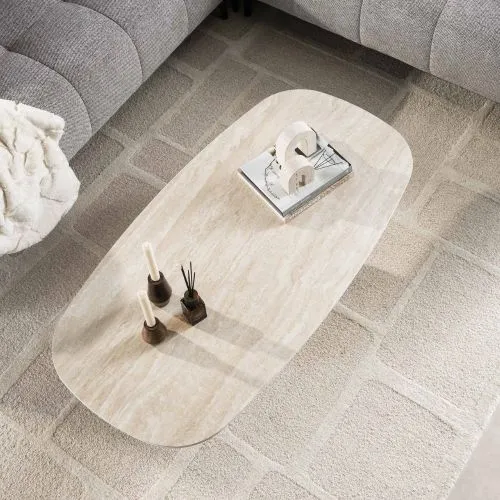 Couchtisch Nische | 3D Keramik Travertin | 135 cm | beige