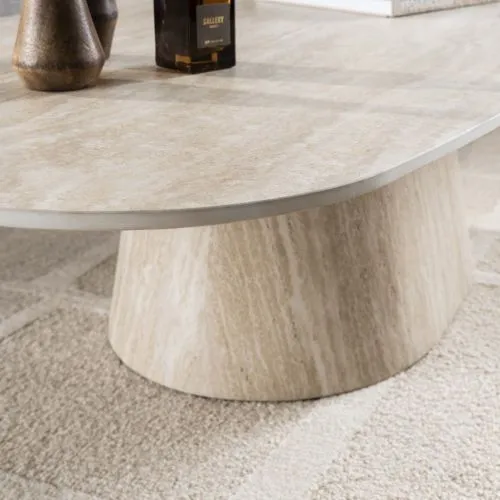 Couchtisch Nische | 3D Keramik Travertin | 135 cm | beige