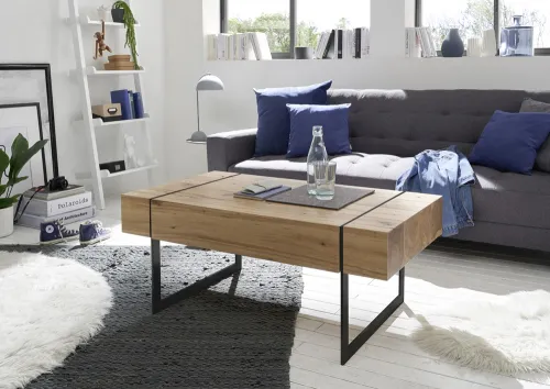 Couchtisch Paphos | Asteiche | mit Schubkasten | 110x70 | Eichefarben / schwarz