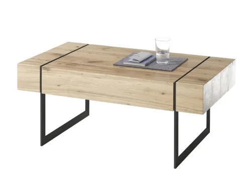 Couchtisch Paphos | Asteiche | mit Schubkasten | 110x70 | Eichefarben / schwarz