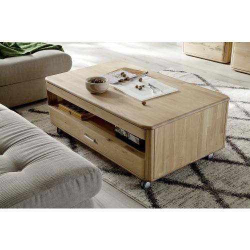 Couchtisch Ravello | auf Rollen | 115x70 | Balkeneiche Bianco