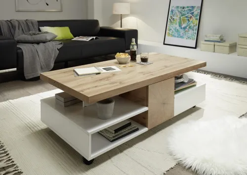 Couchtisch Rennes | auf Rollen | 120x60 | Eichefarben / weiß matt