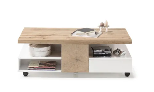 Couchtisch Rennes | auf Rollen | 120x60 | Eichefarben / weiß matt
