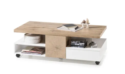 Couchtisch Rennes | auf Rollen | 120x60 | Eichefarben / weiß matt