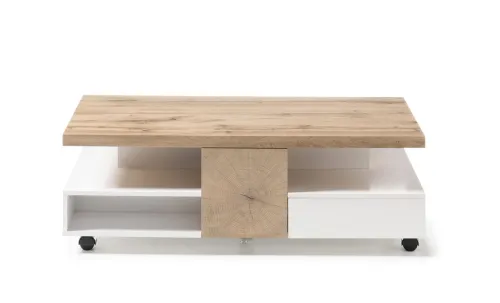 Couchtisch Rennes | auf Rollen | 120x60 | Eichefarben / weiß matt