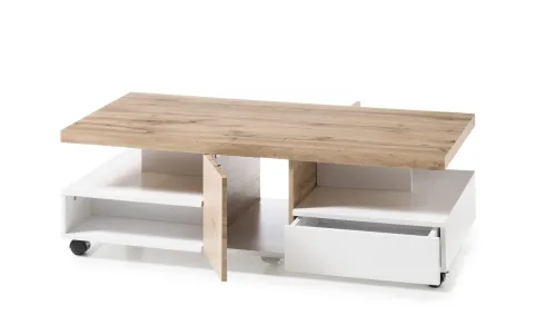 Couchtisch Rennes | auf Rollen | 120x60 | Eichefarben / weiß matt