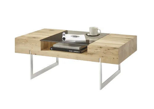 Couchtisch Rewa | Asteiche | mit Glasplatte | 110x60 | Eichefarben / grau