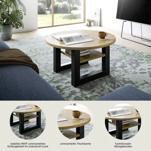 Couchtisch Seattle | rund | Ø75 | Artisan Eiche / grau