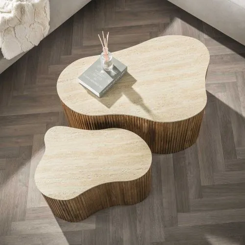 Couchtisch Set Beleto | 2-teilig | Mangoholz massiv | sandfarbe