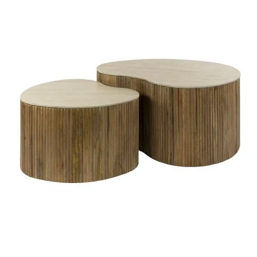 Couchtisch Set Beleto | nierenförmig | 2-teilig | Mangoholz massiv | sandfarbe