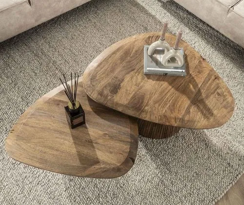 Couchtisch Set Board | 2-teilig | Mangoholz massiv | sandfarbe