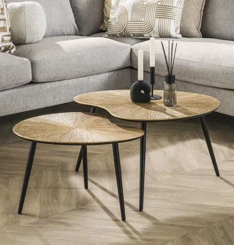 Couchtisch Set Coins | 2-teilig | Nierenform | Metall | Bronze Ray