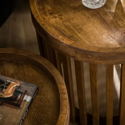 Couchtisch Set Dwina 2 | 2-teilig | Ø36/Ø47 | Mangoholz | Sandfarben