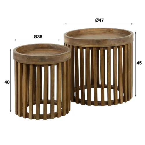 Couchtisch Set Dwina 2 | 2-teilig | Ø36/Ø47 | Mangoholz | Sandfarben