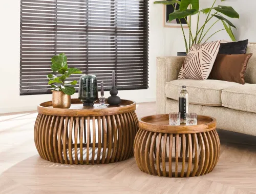 Couchtisch Set Dwina 3 | 2-teilig | Ø60/Ø80 | Mangoholz | Sandfarben