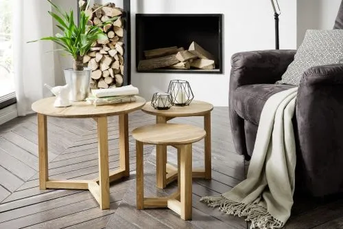 Couchtisch Set Faye | 3-teilig | Asteiche massiv | Ø50/Ø45/Ø32 | Eichefarben