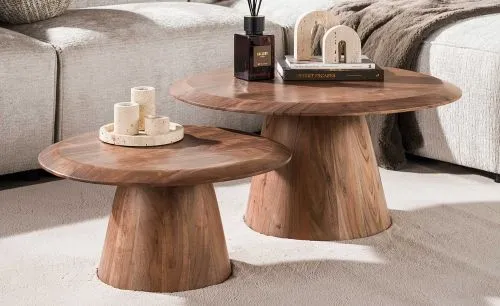 Couchtisch Set Freji | 2-teilig | rund | Akazie massiv | Braun