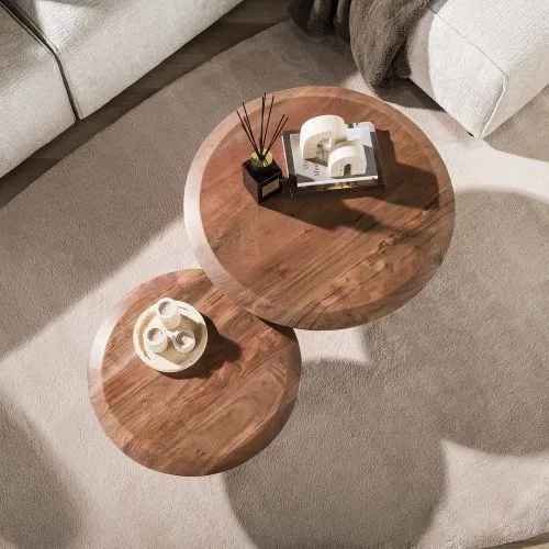 Couchtisch Set Freji | 2-teilig | rund | Akazie massiv | Braun