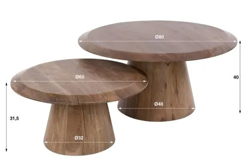 Couchtisch Set Freji | 2-teilig | rund | Akazie massiv | Braun