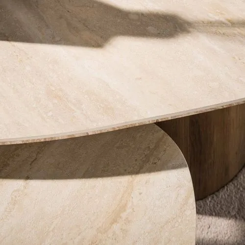 Couchtisch Set Homa | 2-teilig | Keramik Travertin | creme-beige