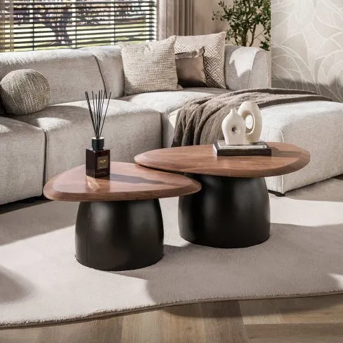 Couchtisch Set Iduna | 2-teilig | dreieckig | Akazie massiv | Braun